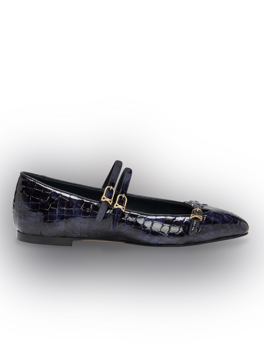 NIB Sarah Flint Mary Gail Patent Croc-Embossed Navy Mary Jane Flats-Size IT 38.5